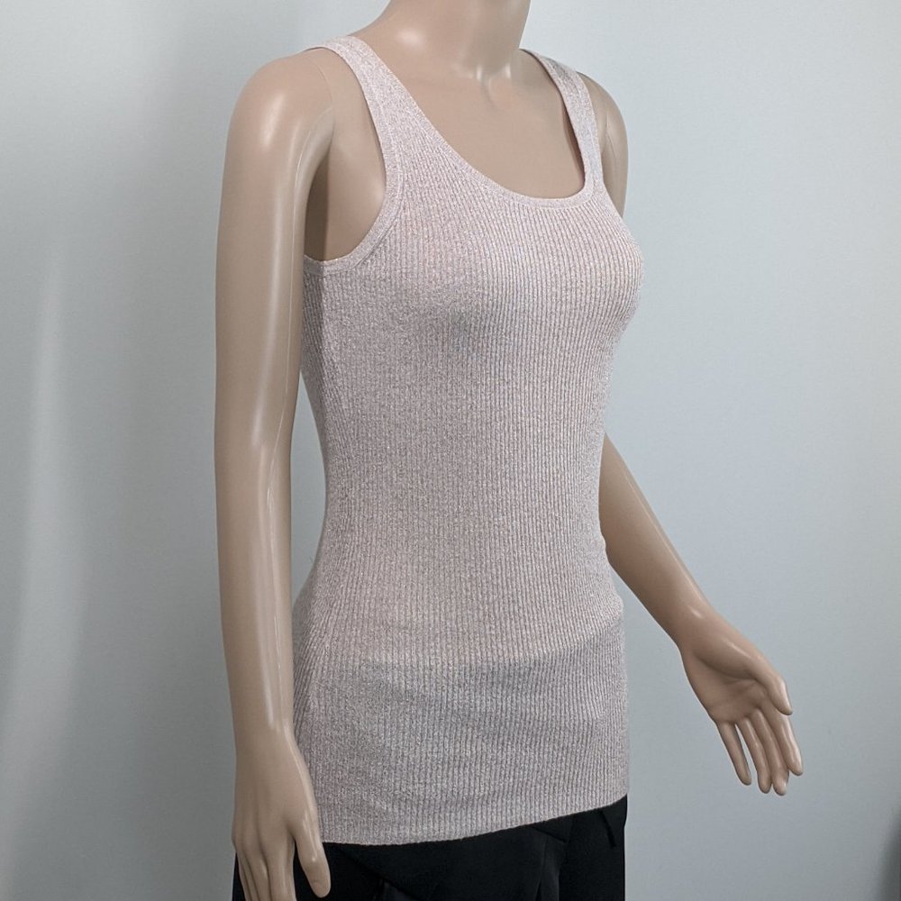 KAREN KANE Metallic Ribbed Knit Tank Top Pale Flesh Pink Size XS